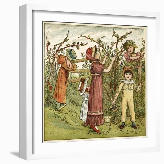 Five Children Picking Blackberries-Kate Greenaway-Framed Art Print