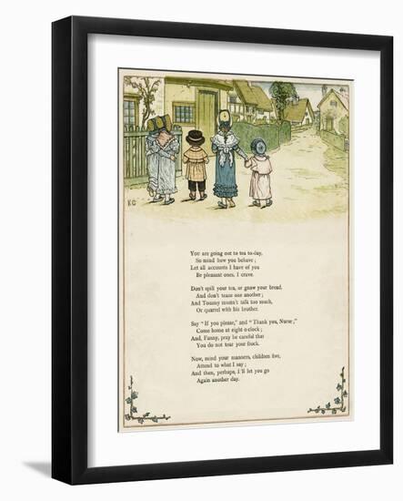 Five Children Walking Through a Village-Kate Greenaway-Framed Art Print