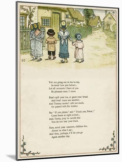 Five Children Walking Through a Village-Kate Greenaway-Mounted Art Print