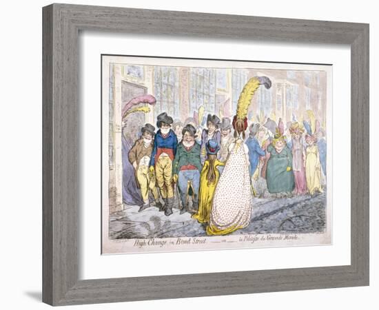 Five Fashionably Dressed Men Advance Along Old Bond Street, Westminster, London, 1796-James Gillray-Framed Giclee Print