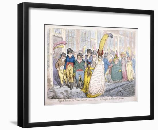 Five Fashionably Dressed Men Advance Along Old Bond Street, Westminster, London, 1796-James Gillray-Framed Giclee Print