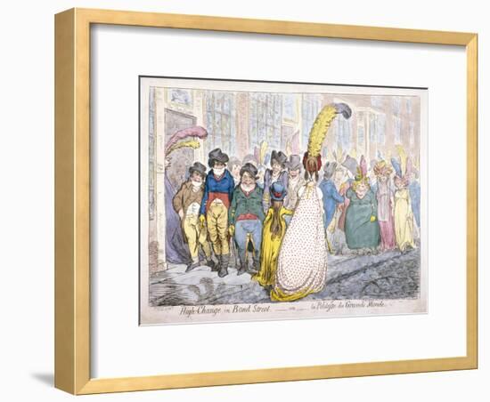 Five Fashionably Dressed Men Advance Along Old Bond Street, Westminster, London, 1796-James Gillray-Framed Giclee Print