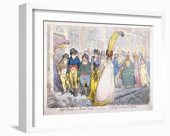 Five Fashionably Dressed Men Advance Along Old Bond Street, Westminster, London, 1796-James Gillray-Framed Giclee Print