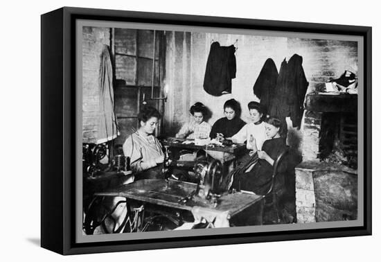 Five Immigrant Women Sit at a Table and Sew-null-Framed Stretched Canvas