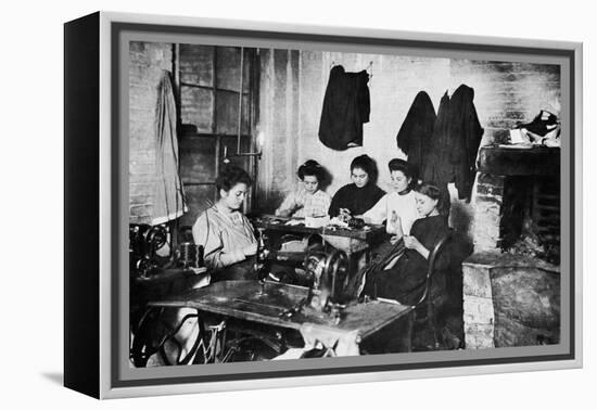 Five Immigrant Women Sit at a Table and Sew-null-Framed Stretched Canvas