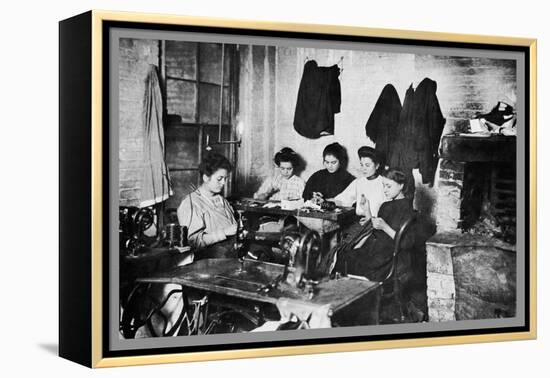 Five Immigrant Women Sit at a Table and Sew-null-Framed Stretched Canvas