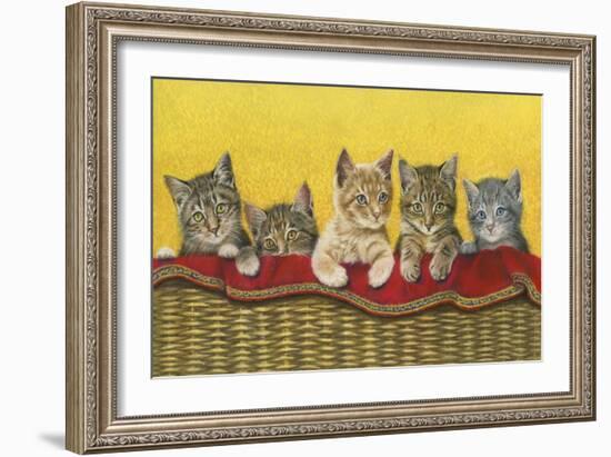 Five Kittens in Basket-Janet Pidoux-Framed Giclee Print