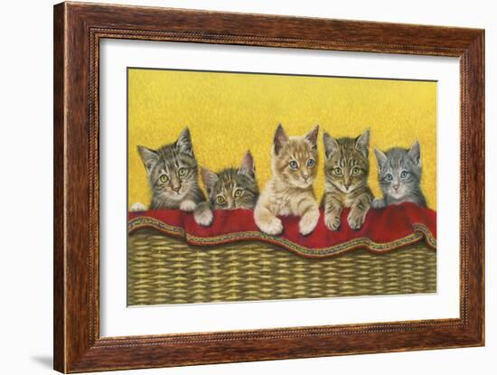 Five Kittens in Basket-Janet Pidoux-Framed Giclee Print