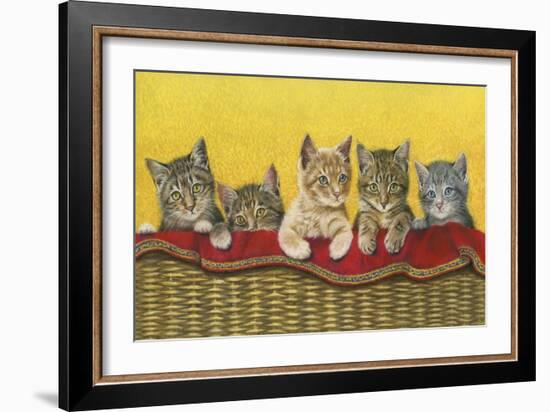 Five Kittens in Basket-Janet Pidoux-Framed Giclee Print