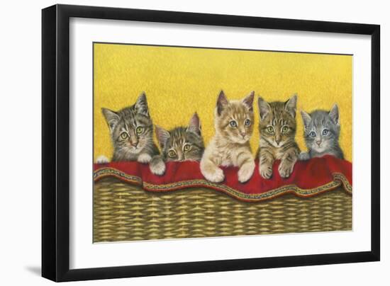 Five Kittens in Basket-Janet Pidoux-Framed Giclee Print