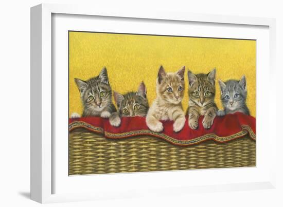 Five Kittens in Basket-Janet Pidoux-Framed Giclee Print