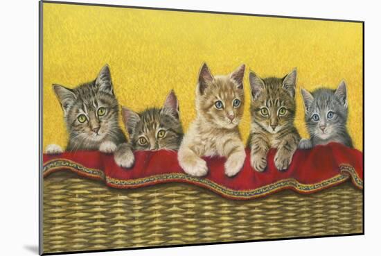 Five Kittens in Basket-Janet Pidoux-Mounted Giclee Print
