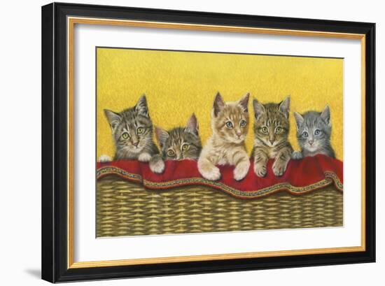 Five Kittens in Basket-Janet Pidoux-Framed Giclee Print