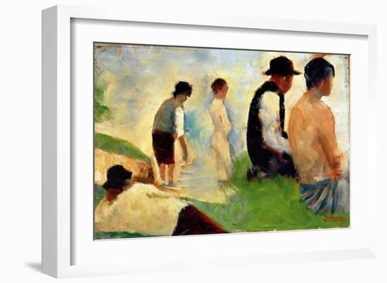 Five Male Figures, Possible Preparatory Sketch for the "Bathers at Asnieres," 1883-Georges Seurat-Framed Giclee Print