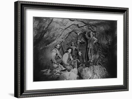 Five Miners in Last Chance Company Lead Mine, in the Coeur D'Alene Region of Idaho, Ca, 1910-null-Framed Photo