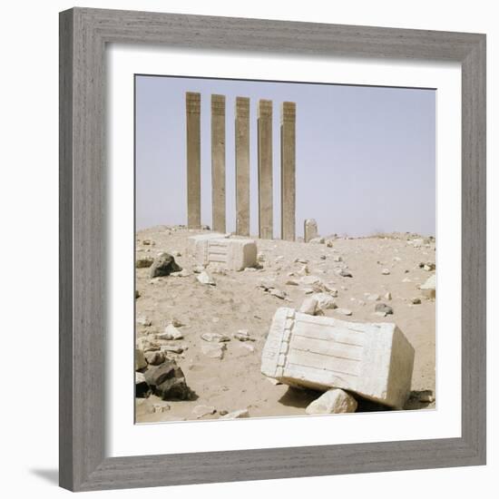 Five pillars still standing on the site of the Baran Temple near the ancient city of Marib-Werner Forman-Framed Giclee Print