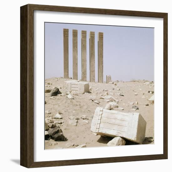 Five pillars still standing on the site of the Baran Temple near the ancient city of Marib-Werner Forman-Framed Giclee Print