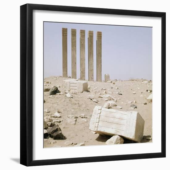 Five pillars still standing on the site of the Baran Temple near the ancient city of Marib-Werner Forman-Framed Giclee Print