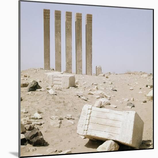 Five pillars still standing on the site of the Baran Temple near the ancient city of Marib-Werner Forman-Mounted Giclee Print