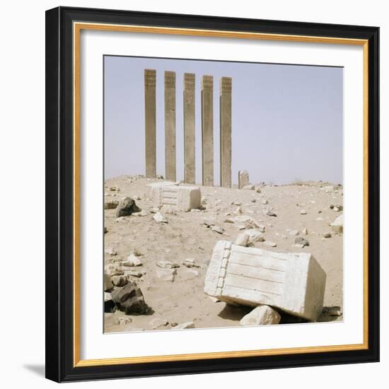 Five pillars still standing on the site of the Baran Temple near the ancient city of Marib-Werner Forman-Framed Giclee Print