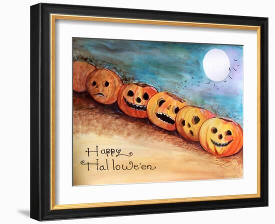 Five Pumpkins in a Row Halloween-sylvia pimental-Framed Art Print