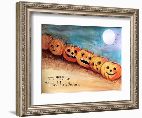 Five Pumpkins in a Row Halloween-sylvia pimental-Framed Art Print