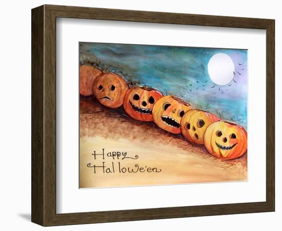 Five Pumpkins in a Row Halloween-sylvia pimental-Framed Art Print