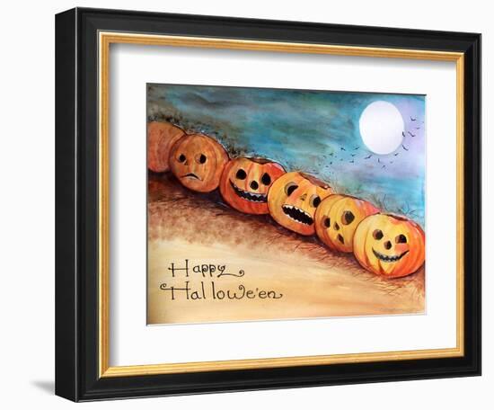 Five Pumpkins in a Row Halloween-sylvia pimental-Framed Art Print