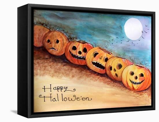 Five Pumpkins in a Row Halloween-sylvia pimental-Framed Stretched Canvas