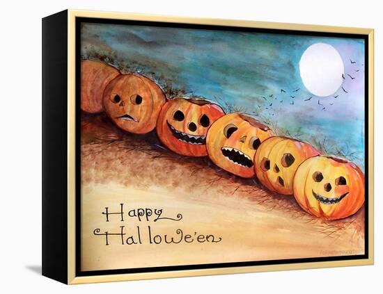 Five Pumpkins in a Row Halloween-sylvia pimental-Framed Stretched Canvas