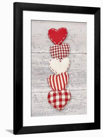 Five Red and White Fabric Hearts-Cora Niele-Framed Giclee Print
