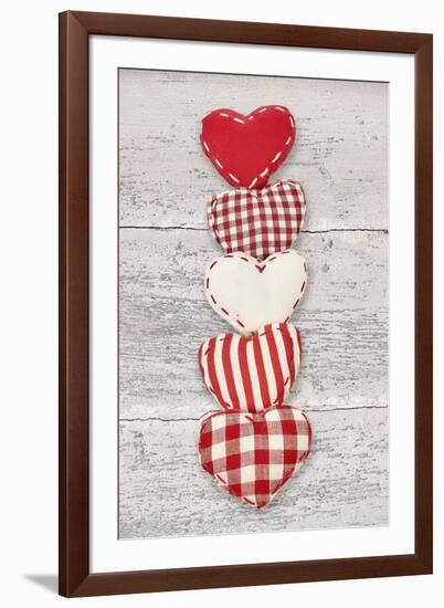 Five Red and White Fabric Hearts-Cora Niele-Framed Giclee Print