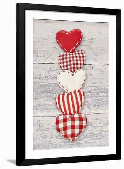 Five Red and White Fabric Hearts-Cora Niele-Framed Giclee Print