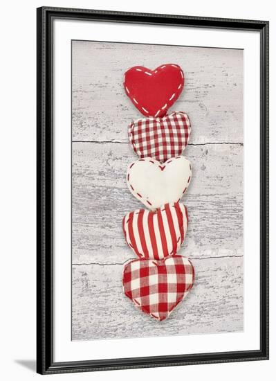 Five Red and White Fabric Hearts-Cora Niele-Framed Giclee Print