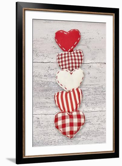 Five Red and White Fabric Hearts-Cora Niele-Framed Giclee Print