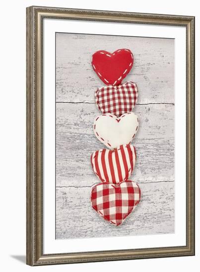 Five Red and White Fabric Hearts-Cora Niele-Framed Giclee Print