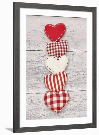 Five Red and White Fabric Hearts-Cora Niele-Framed Giclee Print