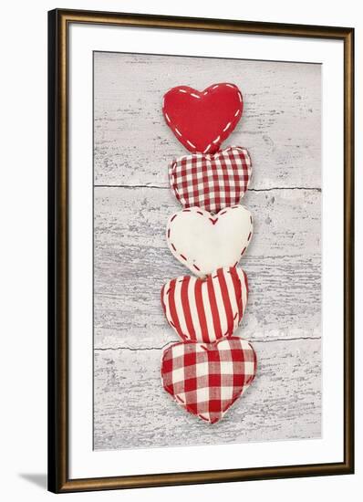 Five Red and White Fabric Hearts-Cora Niele-Framed Giclee Print