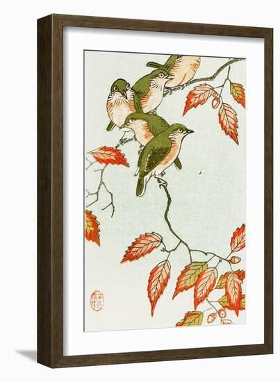 Five Small Birds Perch on a Acorn Tree-Koson Ohara-Framed Giclee Print