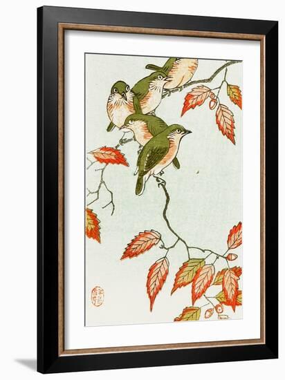 Five Small Birds Perch on a Acorn Tree-Koson Ohara-Framed Giclee Print