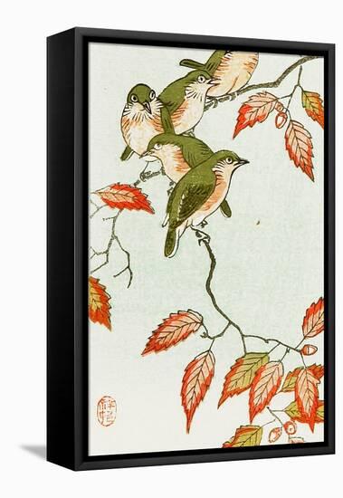 Five Small Birds Perch on a Acorn Tree-Koson Ohara-Framed Premier Image Canvas