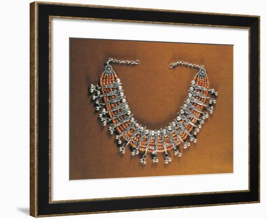 Five-Strand Coral Beaded Necklace with Silver Filigreed Elements, Yemen-null-Framed Giclee Print