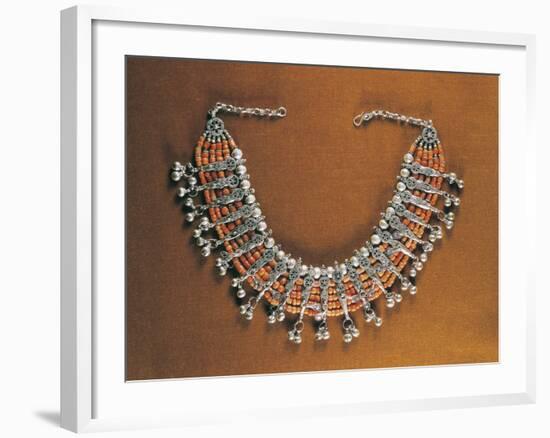 Five-Strand Coral Beaded Necklace with Silver Filigreed Elements, Yemen-null-Framed Giclee Print