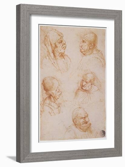 Five Studies of Grotesque Faces-Leonardo da Vinci-Framed Giclee Print