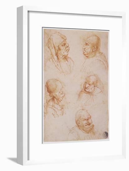 Five Studies of Grotesque Faces-Leonardo da Vinci-Framed Giclee Print