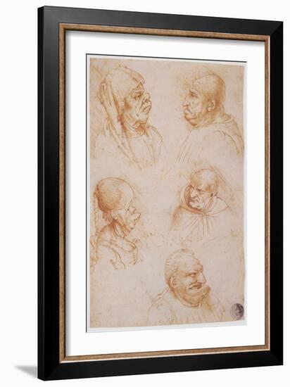 Five Studies of Grotesque Faces-Leonardo da Vinci-Framed Giclee Print