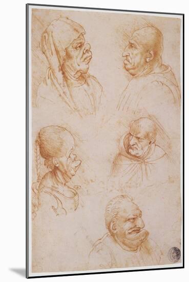 Five Studies of Grotesque Faces-Leonardo da Vinci-Mounted Giclee Print