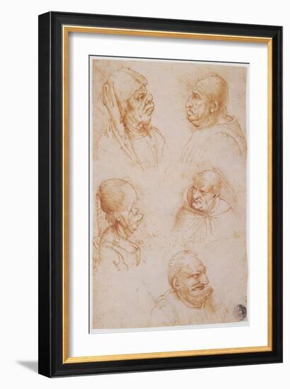 Five Studies of Grotesque Faces-Leonardo da Vinci-Framed Giclee Print