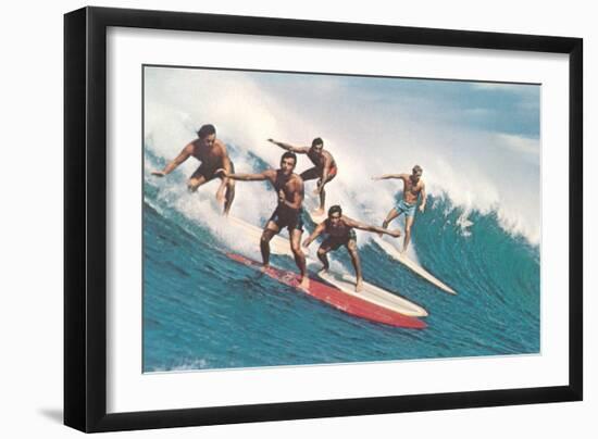 Five Surfers Catching Wave--Framed Art Print