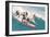 Five Surfers Catching Wave-null-Framed Art Print